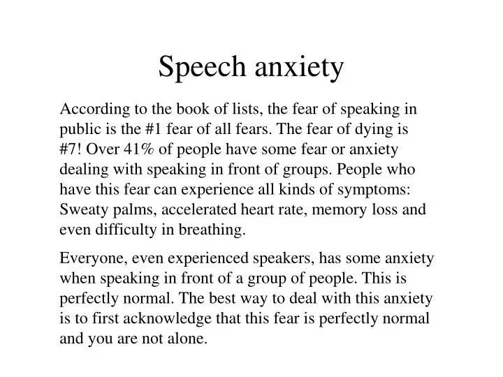 PPT - Speech anxiety PowerPoint Presentation, free download - ID:9618513 PPT - Speech anxiety PowerPoint Presentation, free download - ID:9618513